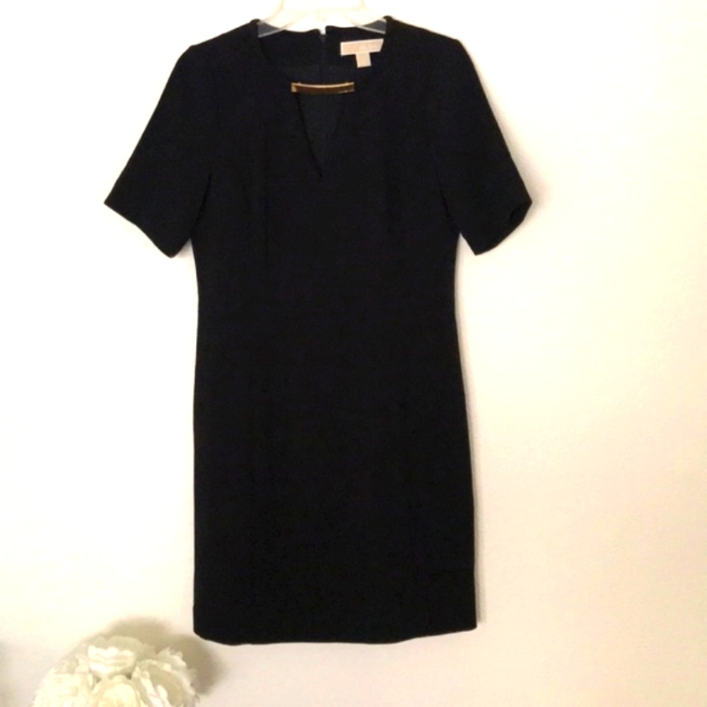 Michael Kors Black Sleeveless Dress with Gold Bar detail